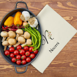 Paño De Cocina Monograma inicial negro botánico acuarela