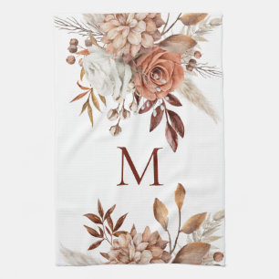 Paño De Cocina Monograma inicial Terracotta Florals Pampas