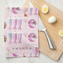 Paño De Cocina Monograma Milkshake Cute Rubor Regalos Retro Rosa