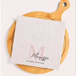 Paño De Cocina Monograma mínimo inicial y nombre Pastel rosa