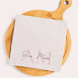 Paño De Cocina Monograma mínimo inicial y nombre Pastel rosa