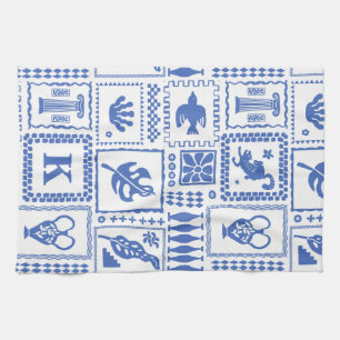 Paño De Cocina Monograma Modelo de resumen de color blanco azul m