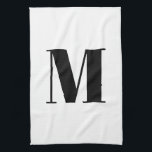 Paño De Cocina Monograma moderno blanco y negro inicial<br><div class="desc">Monograma toalla de cocina moderna,  blanca y negra inicial</div>