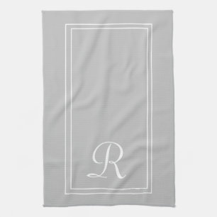 Paño De Cocina Monograma moderno de rayas blancas grises