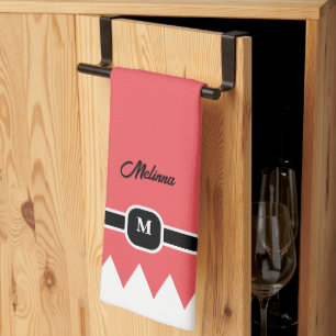 Paño De Cocina Monograma moderno de vacaciones rojas carmín