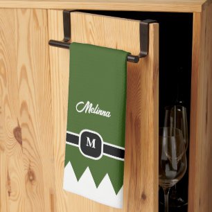 Paño De Cocina Monograma moderno de vacaciones verdes de pino