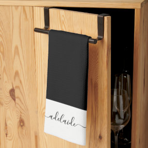 Paño De Cocina Monograma moderno elegante de escritura blanca neg