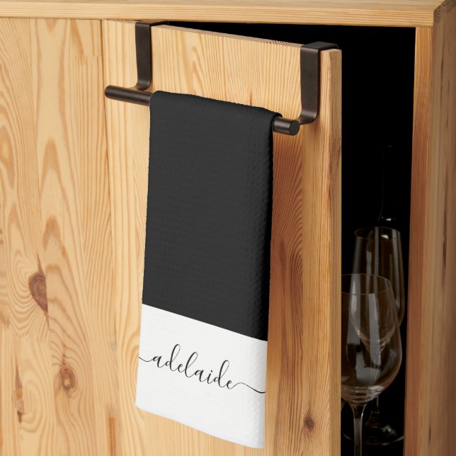 Paño De Cocina Monograma moderno elegante de escritura blanca neg (Pliegue de tercios)