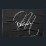 Paño De Cocina Monograma moderno minimalista nombre inicial<br><div class="desc">Monograma moderno minimalista nombre inicial blanco negro. Nombre personalizado personalizable con una inicial cursiva en un color negro.</div>