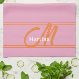 Paño De Cocina Monograma moderno Naranja rosa inicial