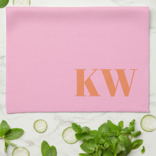 Paño De Cocina Monograma moderno Naranja rosa personalizado