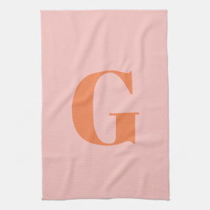 Paño De Cocina Monograma moderno Pastel inicial Rosa y Naranja 