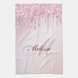 Paño De Cocina ,monograma moderno rosa purpurina morado dorado