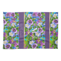 Monograma Nacimiento Pansy Flores Violetas acuarel