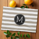 Paño De Cocina Monograma negro con taupe y rayas blancas<br><div class="desc">Un diseño sencillo con un área para monogramas. Si necesita ajustar la ilustración o cambiar el tipo de letra,  puede hacer clic en el área personalizar. Esto le llevará a la herramienta de diseño donde puede hacer muchos cambios.</div>