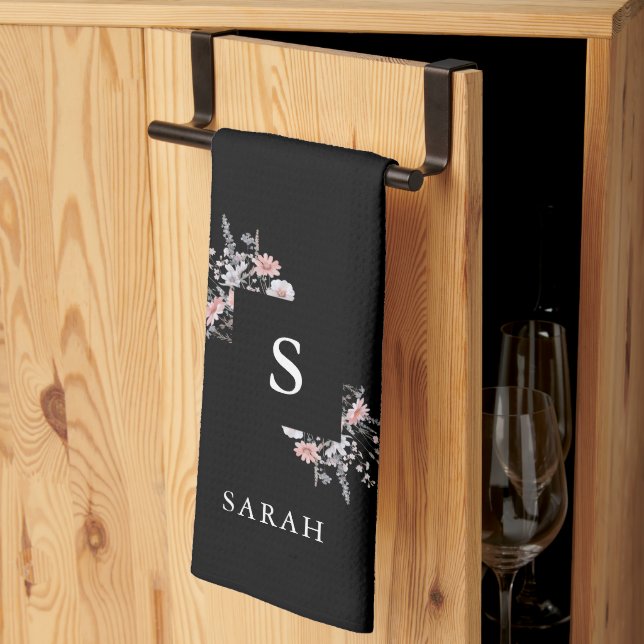 Paño De Cocina Monograma negro inicial de mamá moderna Tea Dish (Pliegue de tercios)