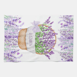 Paño De Cocina Monograma Nombre Lavanda Flores Cesta Púrpura Verd