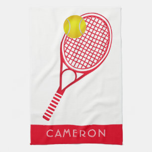 Paño De Cocina Monograma o nombre personalizado rojo del tenis