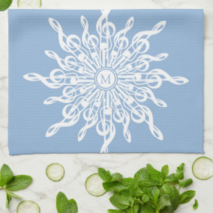 Paño De Cocina Monograma Ornamental Azul invernal G-Clef Snowflak
