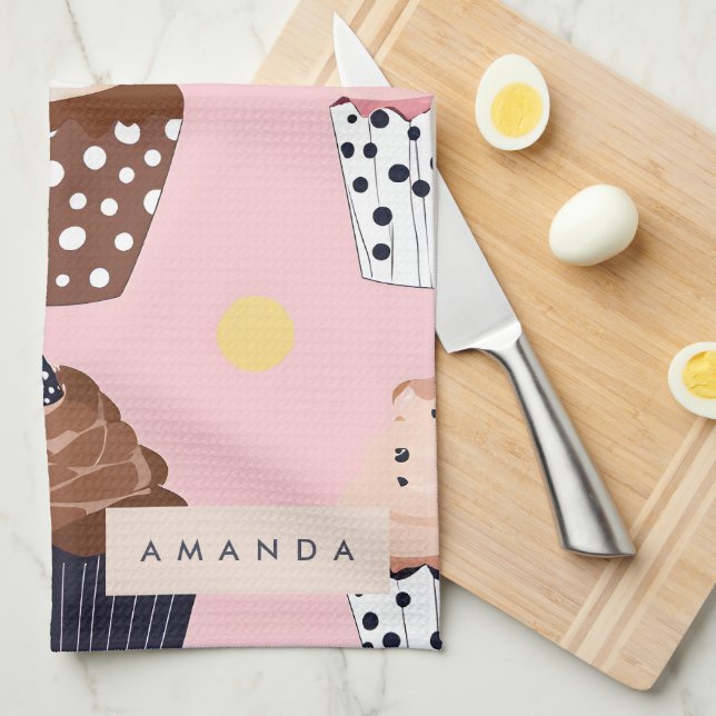 Paño De Cocina Monograma pastel dulce personalizado (Doblado Cuarto)