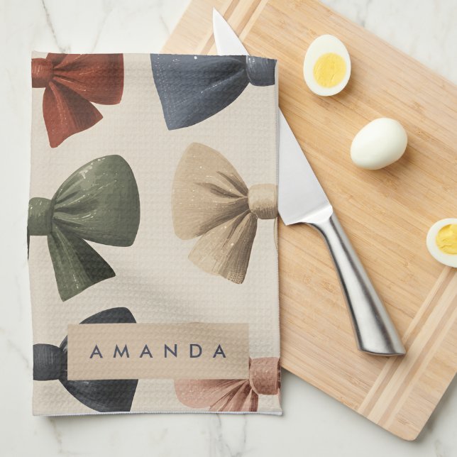 Paño De Cocina Monograma Patrón de reverso retro personalizado (Doblado Cuarto)