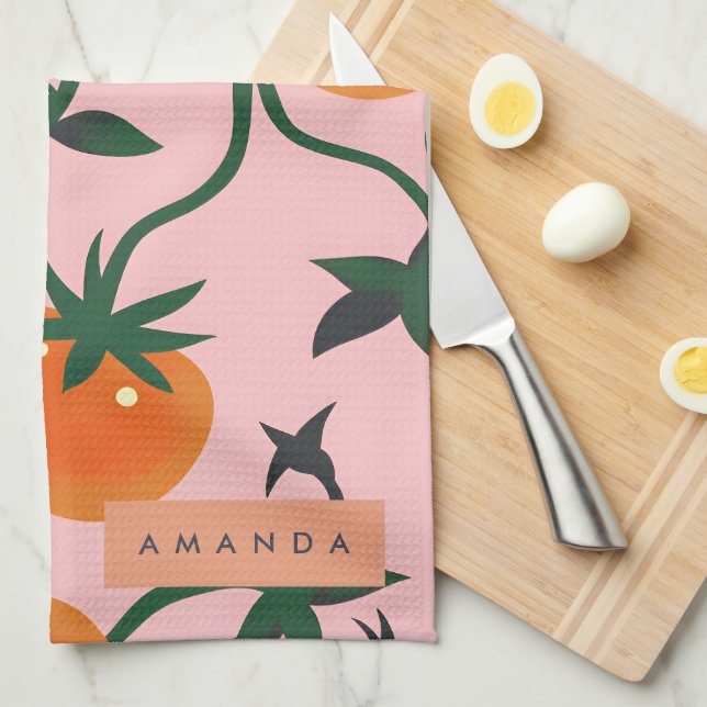 Paño De Cocina Monograma Patrón de vino de tomate retro personali (Doblado Cuarto)