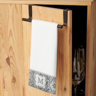 Paño De Cocina Monograma personal de mosaico mediterráneo gris