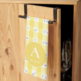 Paño De Cocina Monograma personalizada de limón a cuadros 