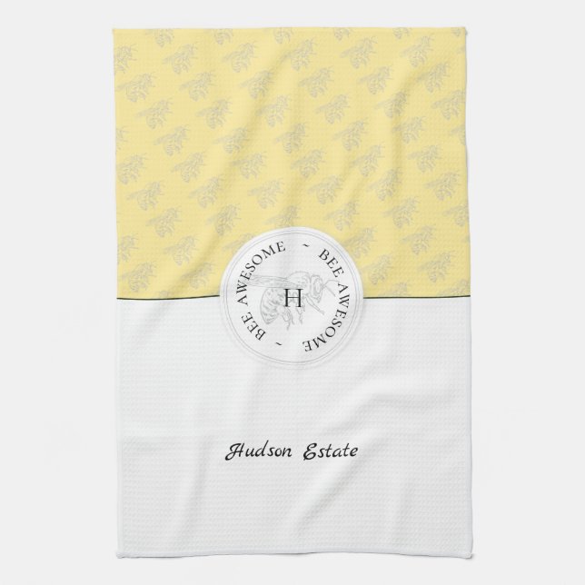 Paño De Cocina Monograma personalizado de abeja de miel de plata  (Vertical)