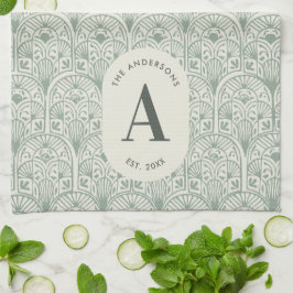 Paño De Cocina Monograma personalizado de apellido familiar verde