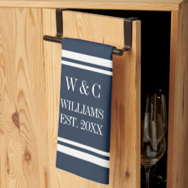 Paño De Cocina Monograma Personalizado de Franja Blanca y Azul Ma