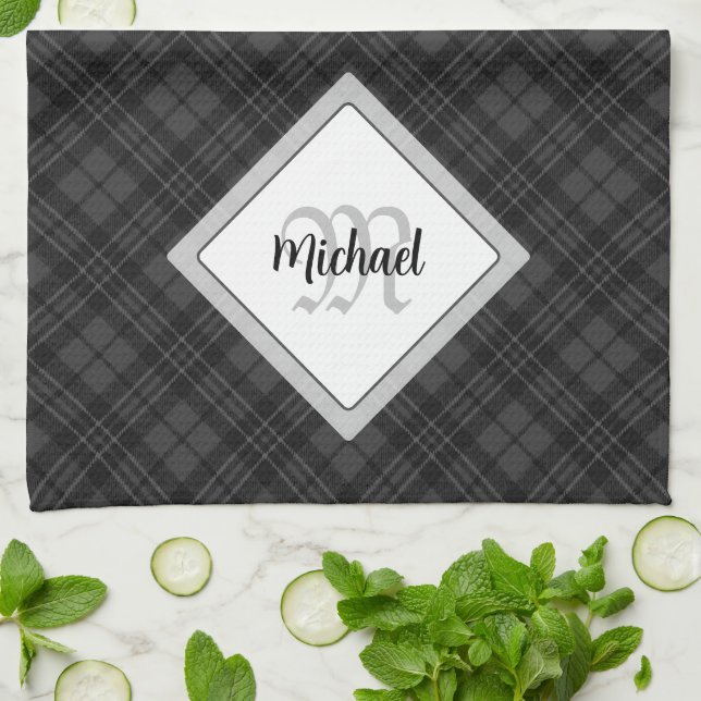 Paño De Cocina Monograma personalizado del blanco negro de moda (Doblado)
