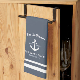 Paño De Cocina Monograma personalizado en pizarra azul costero mo