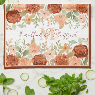Paño De Cocina Monograma personalizado floral acuarela otoño nara