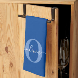 Paño De Cocina Monograma personalizado Nombre de guión Azul Blanc