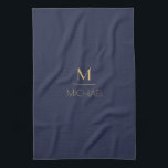 Paño De Cocina Monograma personalizado | Nombre de la Marina y Or<br><div class="desc">Tipo de letra Personalizada de la Marina de Monograma y de Arte Deco Gold, La plantilla está configurada para que pueda personalizar con su nombre y su número inicial. Si desea cambiar el color o estilo del tipo de letra, haga clic en personalizar más allá del final de la plantilla....</div>