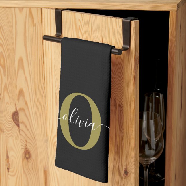 Paño De Cocina Monograma personalizado Nombre del guión blanco ne (Pliegue de tercios)