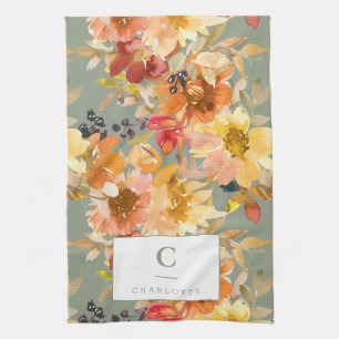 Paño De Cocina Monograma personalizado Tierra floral otoño otoño