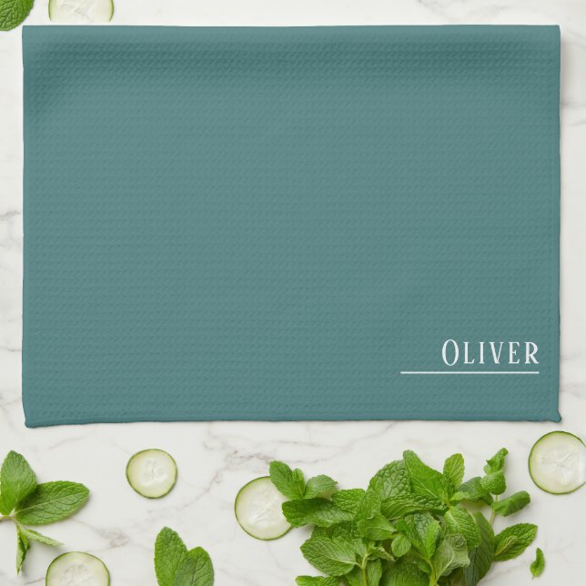 Paño De Cocina Monograma personalizado, verde acuático moderno (Doblado)