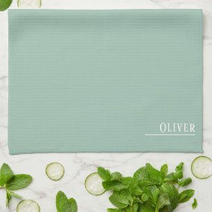 Paño De Cocina Monograma personalizado, verde sabio moderno