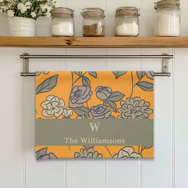 Paño De Cocina Monograma Personalizar de flores exóticas de otoño