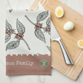 Paño De Cocina Monograma planta de café Patrón clásico rosa azul