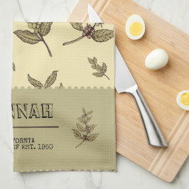 Paño De Cocina Monograma Plantas de café elegante diseño clásico