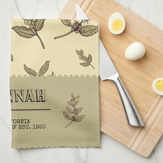 Paño De Cocina Monograma Plantas de café elegante diseño clásico (Doblado Cuarto)