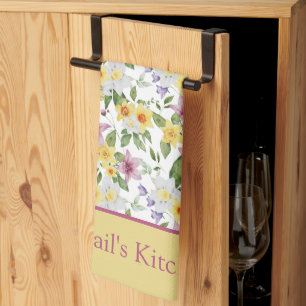 Paño De Cocina Monograma púrpura amarillo blanco verde floral chi