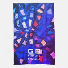 Paño De Cocina Monograma púrpura azul rojo vivo colorido abstract