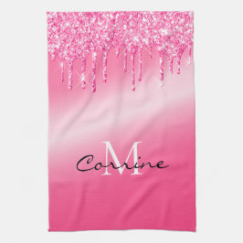 Paño De Cocina Monograma Purpurina de goteo rosa caliente Waffle 