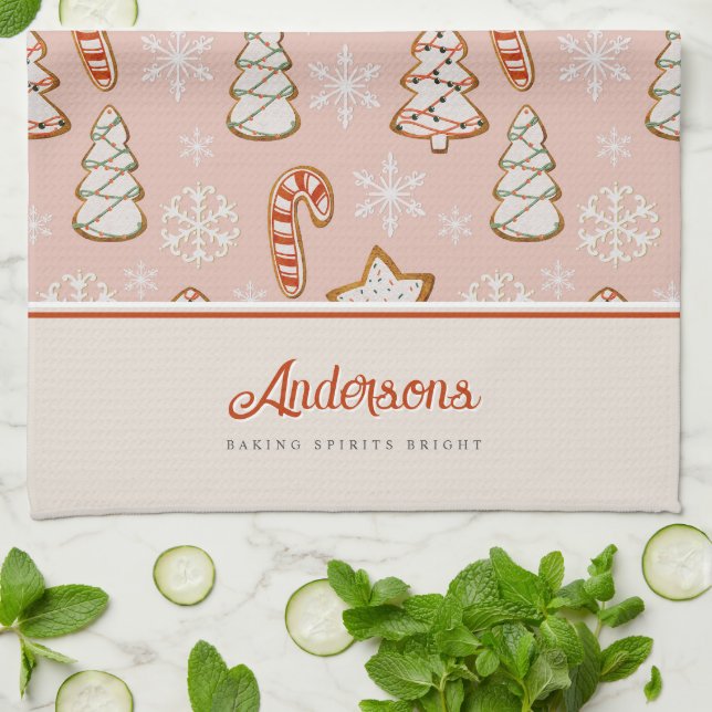 Paño De Cocina Monograma rosa de las cookies de los navidades (Doblado)
