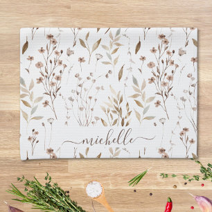 Paño De Cocina Monograma Rústico Elegante Flores Silvestres Marin