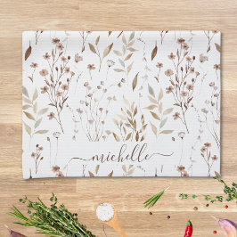 Paño De Cocina Monograma Rústico Elegante Flores Silvestres Marro